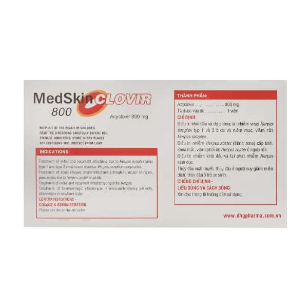 Medskin Clovir 800 DHG Pharma 3 vỉ x 10 viên