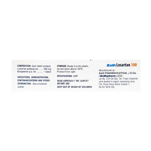 Savi Losartan 100 Savipharm 3 vỉ x 10 viên