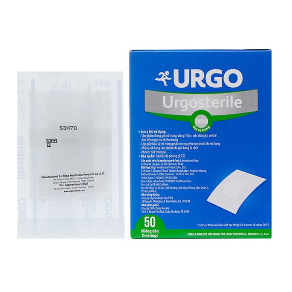 Băng dán có gạc Urgo Urgosterile 50 miếng (5.3 x 7cm)