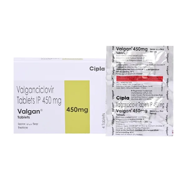 Valgan 450mg Cipla 1 vỉ x 4 viên